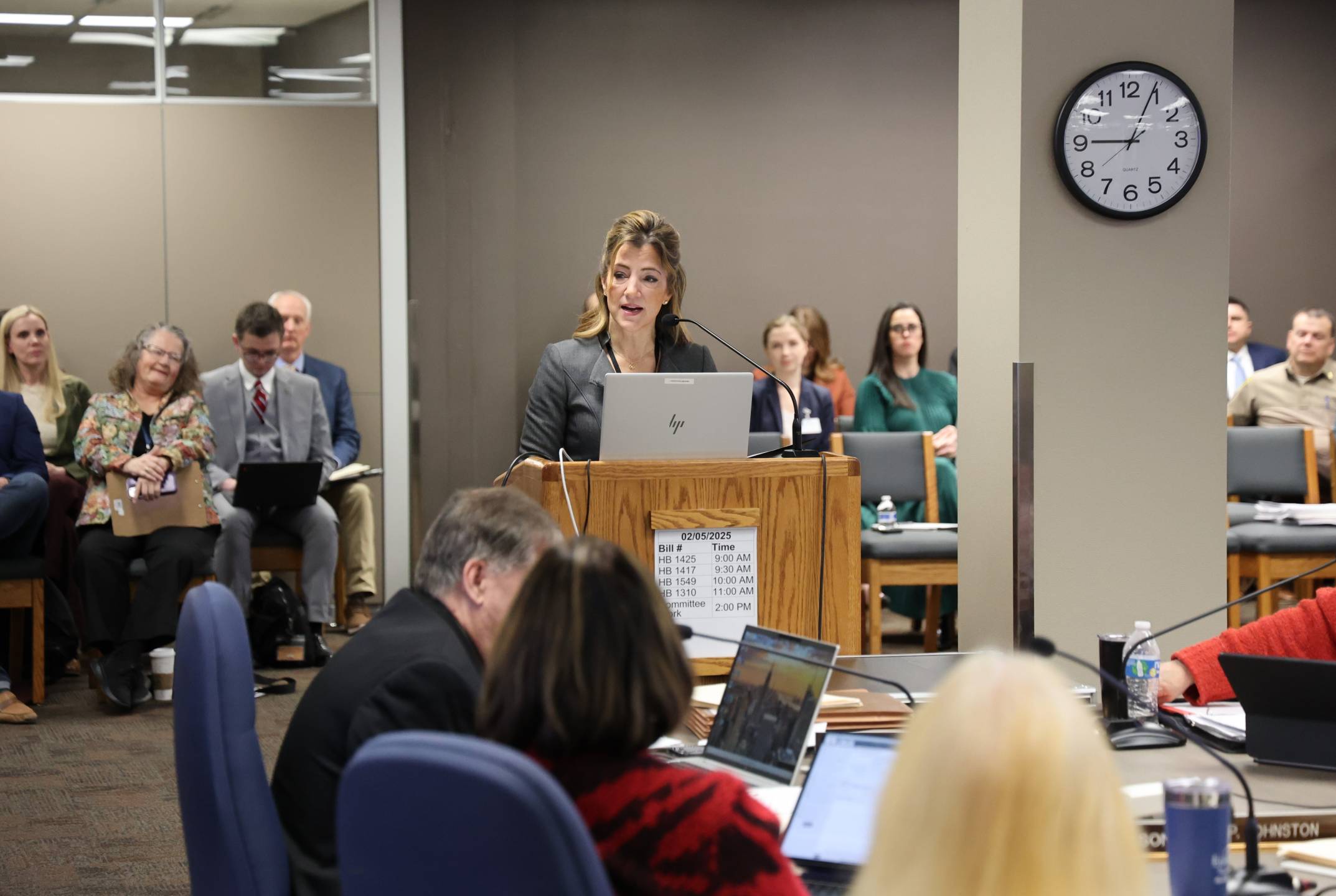 Lieutenant Governor Michelle Strinden testifies before the House Judiciary Committee in the State Capitol.