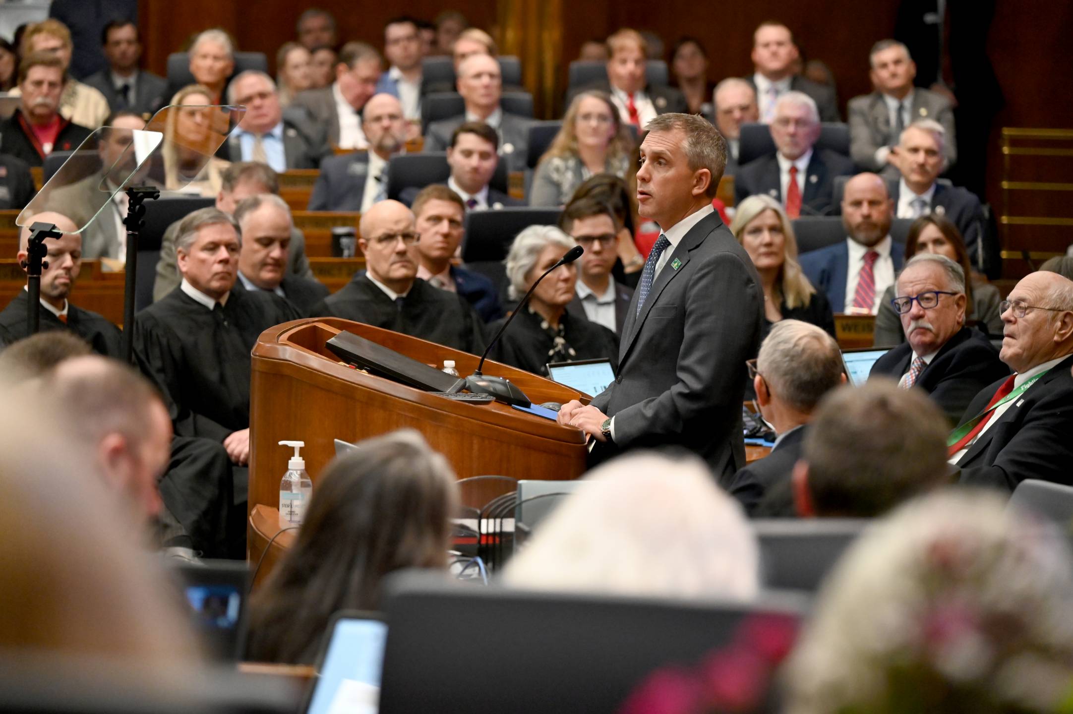 Governor Kelly Armstrong delivers his 2025 State of the State Address in the House chamber.